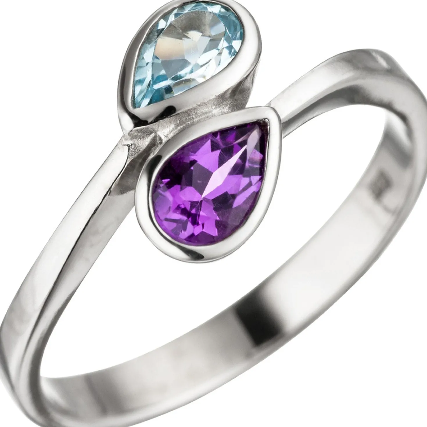 Ring Damenring mit Amethyst lila violett & Blautopas hellblau blau 925 Silber