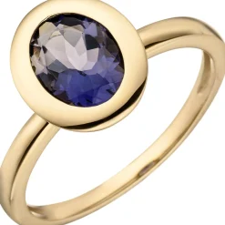 Ring Damenring mit blauem Iolith London-Blue oval 585 Gold Gelbgold Goldring