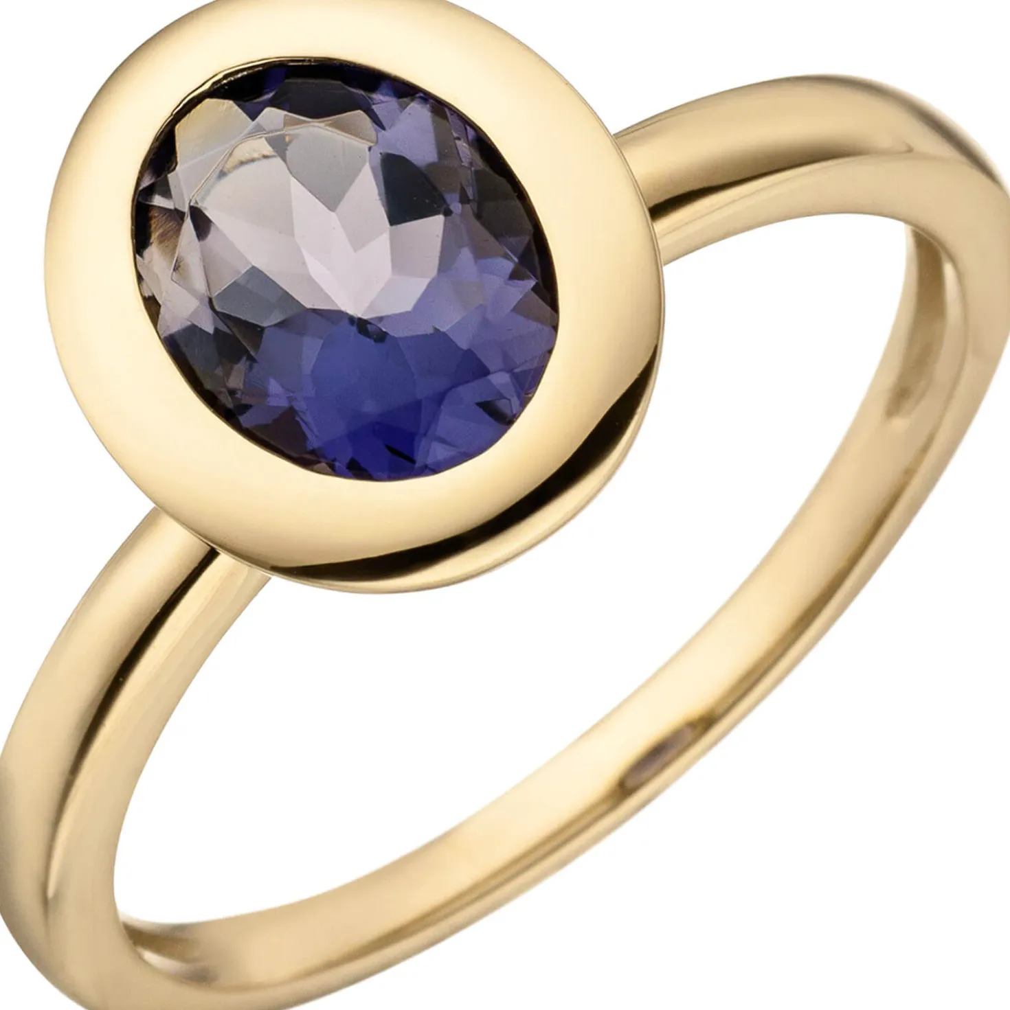 Ring Damenring mit blauem Iolith London-Blue oval 585 Gold Gelbgold Goldring