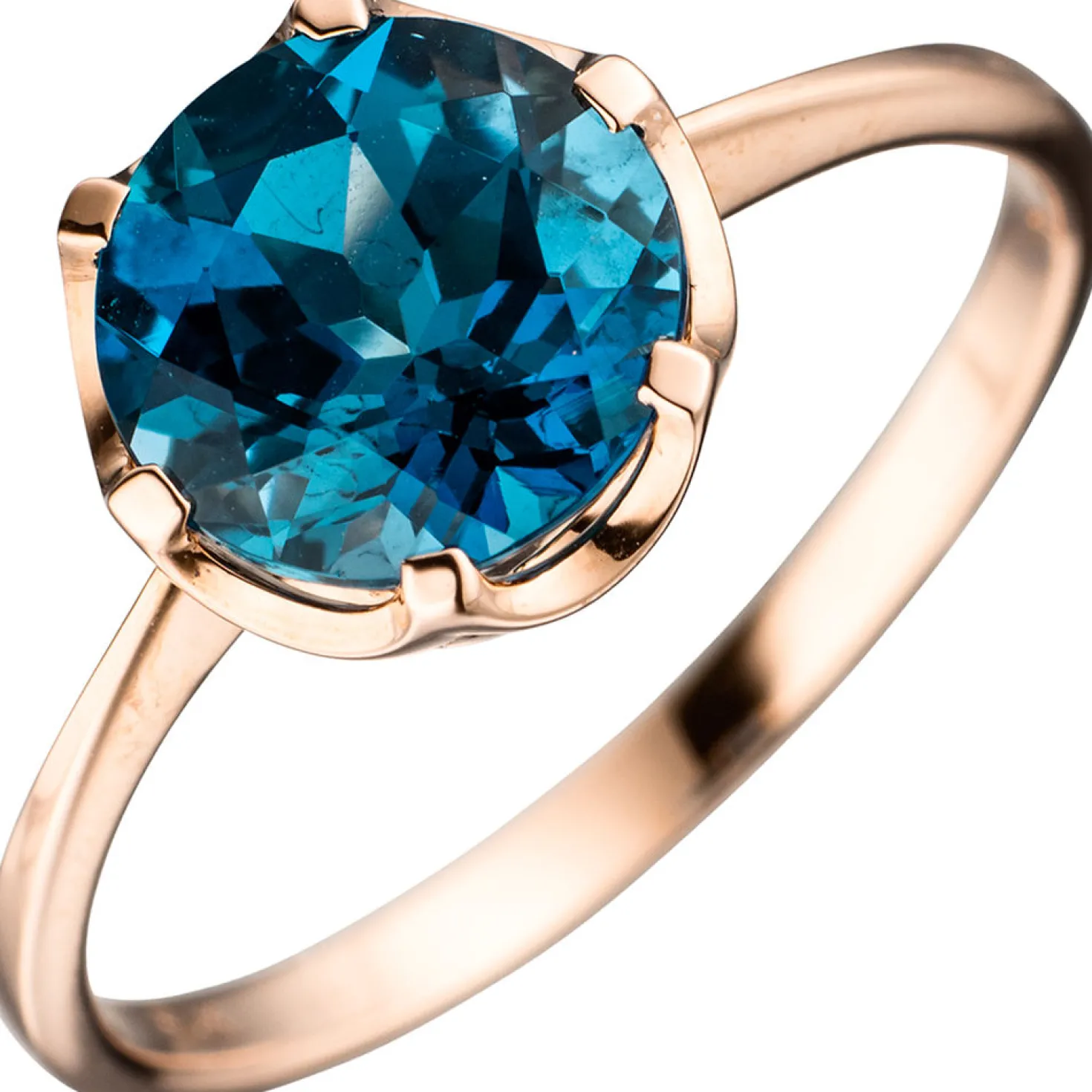 Ring Damenring mit Blautopas blau London blue, 585 Gold Rotgold Topasring