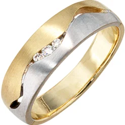 Ring Damenring mit Diamant-Brillanten 0.05Ct W/SI 585 Gold gelb weiß matt Damen