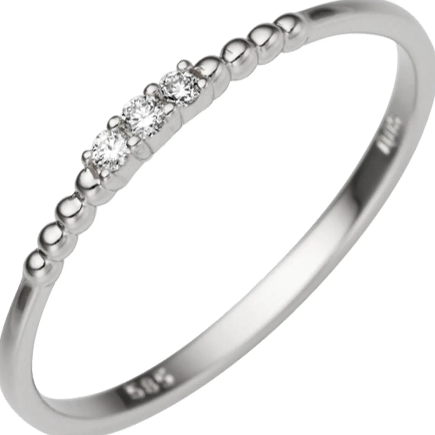 Ring Damenring mit 3 Diamant 0.05Ct Brillanten Kügelchen 585 Gold Weißgold