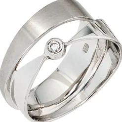 Ring Damenring mit Diamant 0.03Ct W/SI Brillant freigeformt 585 Gold Weißgold