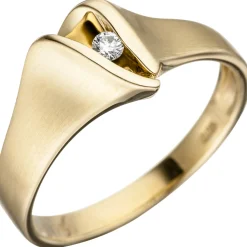 Ring Damenring mit Diamant 0.05Ct W/SI Brillant 585 Gold Gelbgold teilmattiert