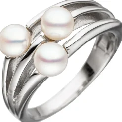 Ring Damenring mit drei weißen Süßwasser Perlen, 925 Silber, Perlenring Damen