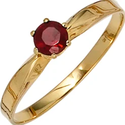Ring Damenring mit Granat rot dunkerot & 585 Gold Gelbgold schlicht