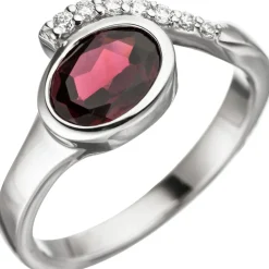 Ring Damenring mit Granat rot oval & Zirkonia weiß 925 Silber Fingerschmuck