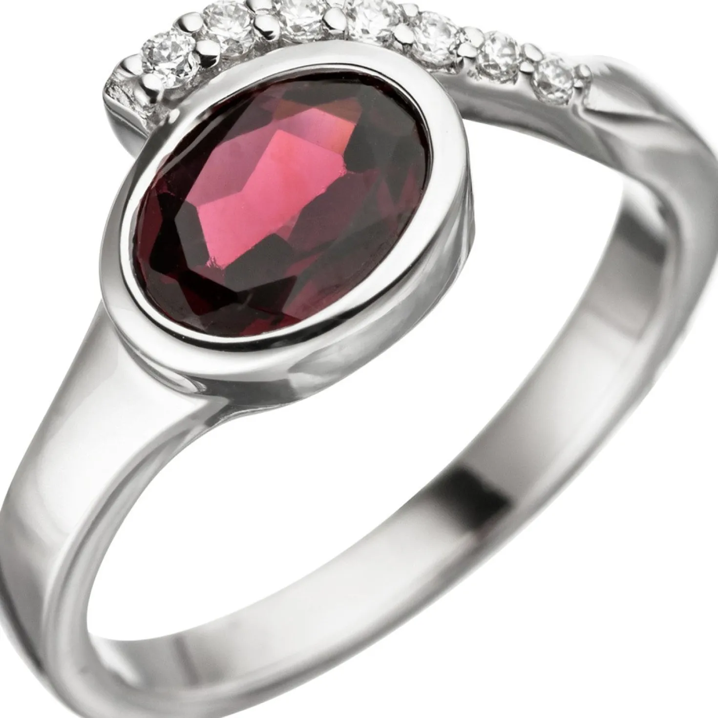 Ring Damenring mit Granat rot oval & Zirkonia weiß 925 Silber Fingerschmuck