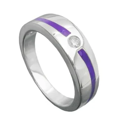 Ring Damenring mit lila Streifen weiße Zirkonia 925 Silber
