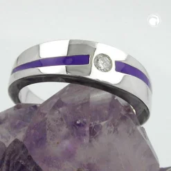 Ring Damenring mit lila Streifen weiße Zirkonia 925 Silber