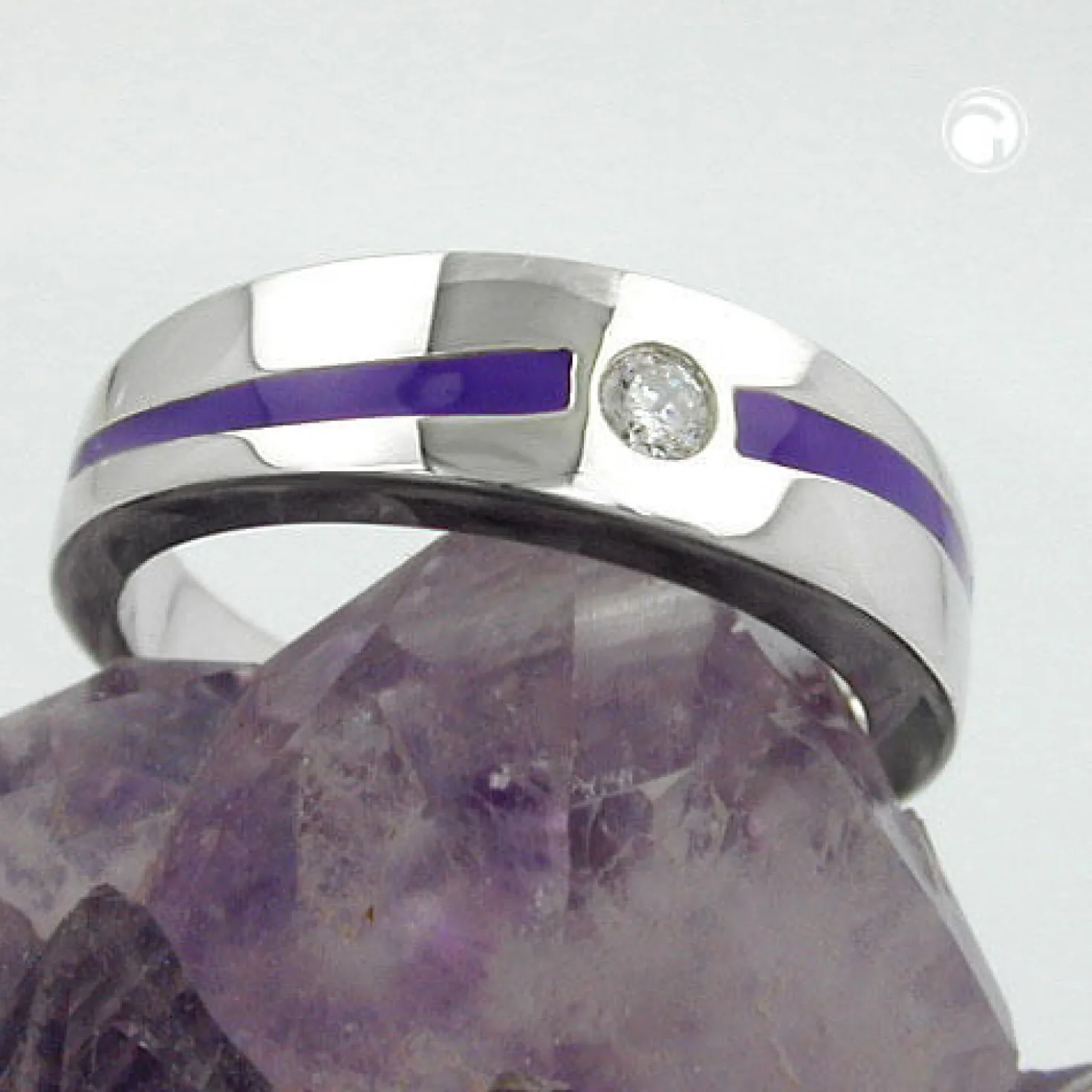 Ring Damenring mit lila Streifen weiße Zirkonia 925 Silber