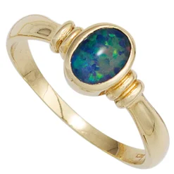 Ring Damenring mit Opal oval blau-grün, 585 Gold Gelbgold Goldring Opalring