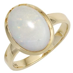 Ring Damenring mit Opal oval, 585 Gold Gelbgold Goldring Opalring schlicht