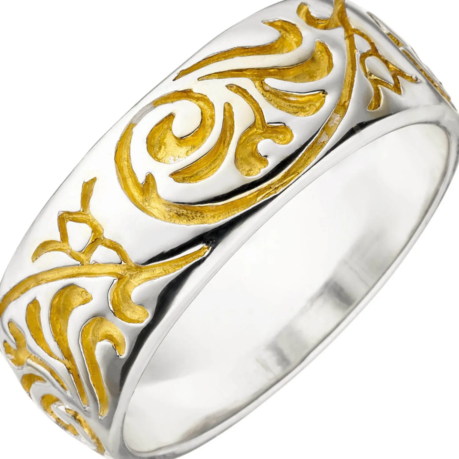 Ring Damenring mit Ornament Muster 925 Silber vergoldet Silberring Fingerschmuck