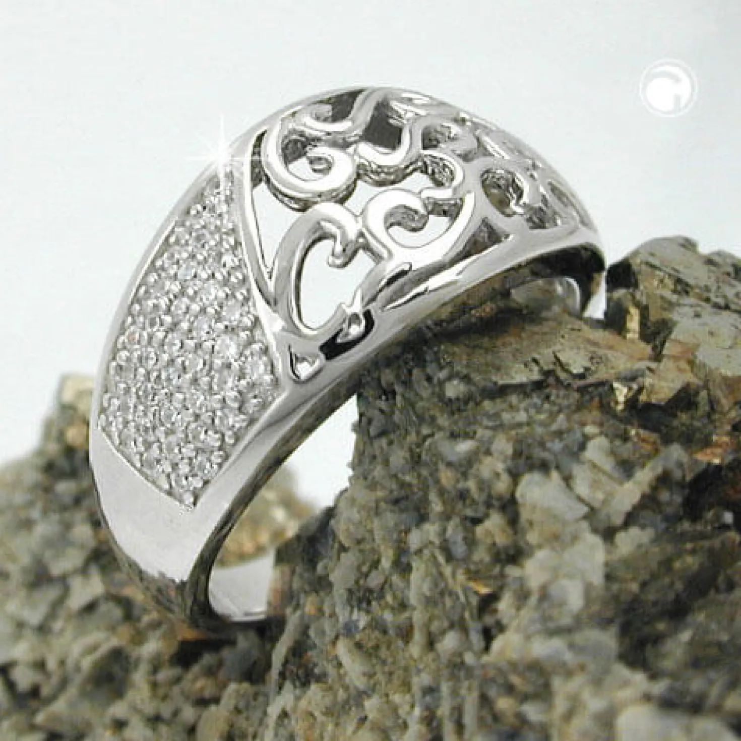 Ring Damenring mit Ornament Muster weiße Zirkonia 925 Silber