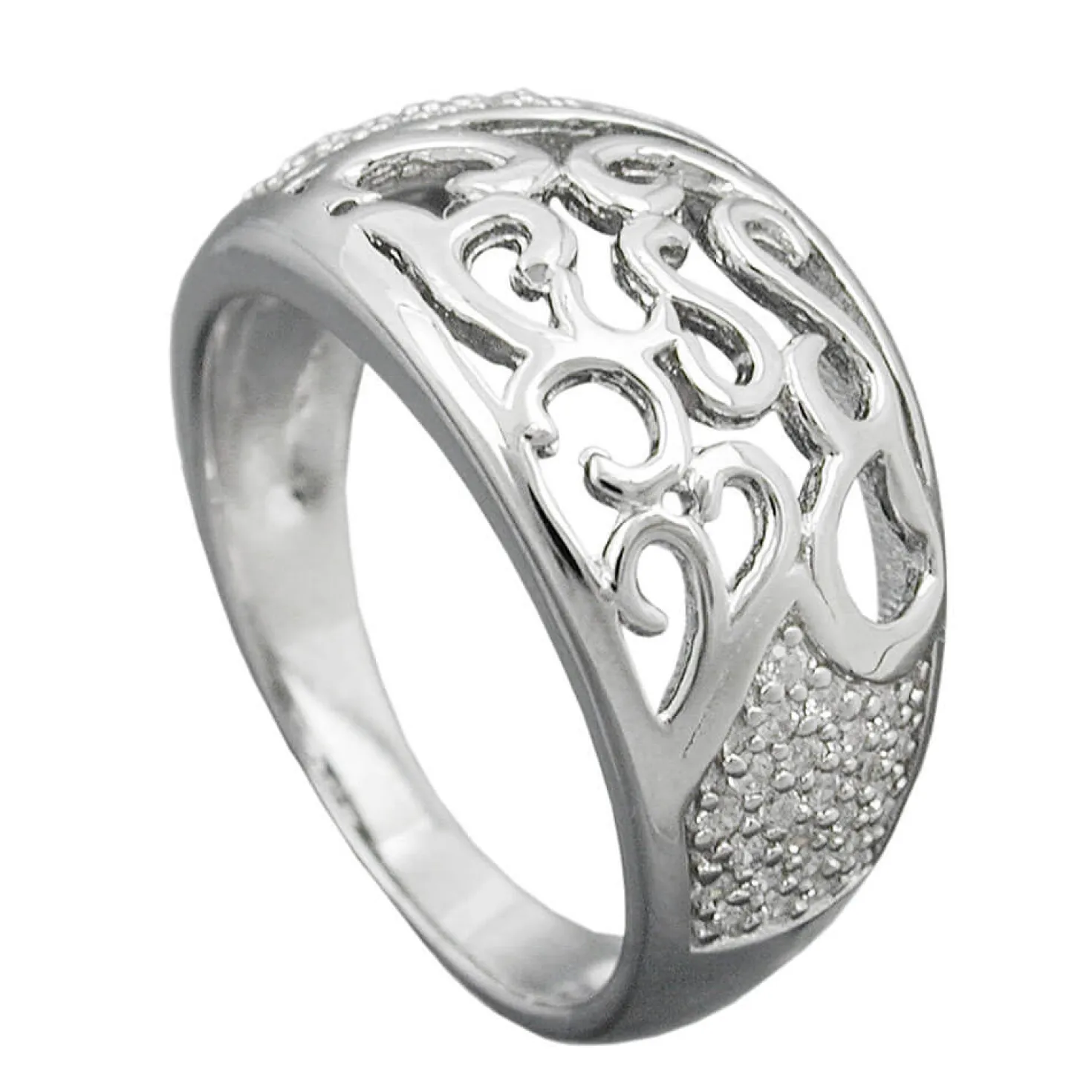 Ring Damenring mit Ornament Muster weiße Zirkonia 925 Silber