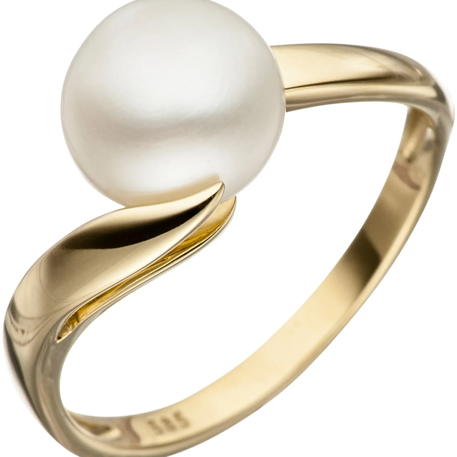 Ring Damenring mit Perle Süßwasser Zuchtperle weiß 585 Gold Gelbgold Goldring