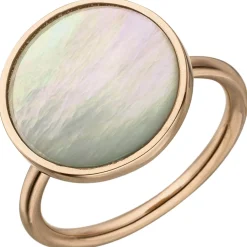 Ring Damenring mit Perlmutt-Einlage schimmernd rund 925 Silber rotgold vergoldet