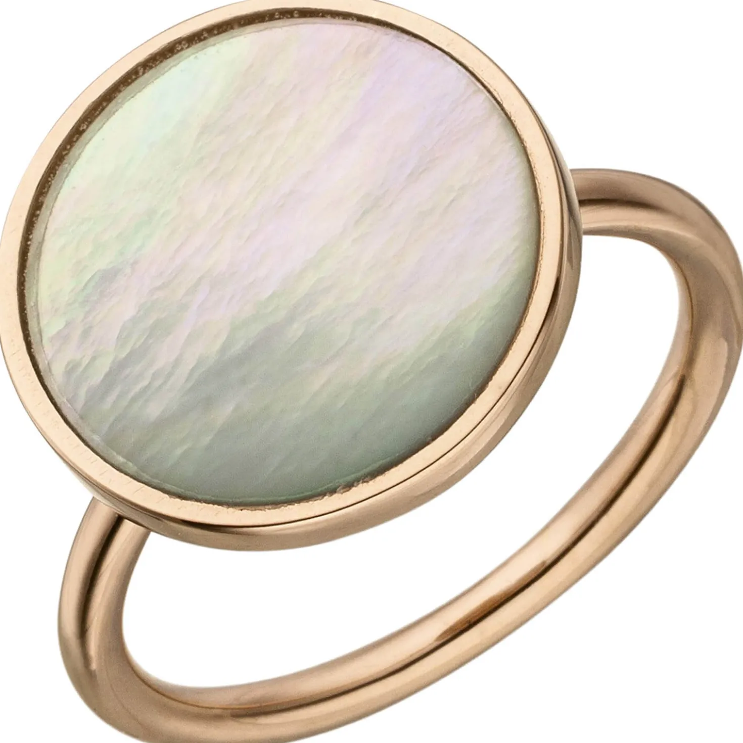Ring Damenring mit Perlmutt-Einlage schimmernd rund 925 Silber rotgold vergoldet
