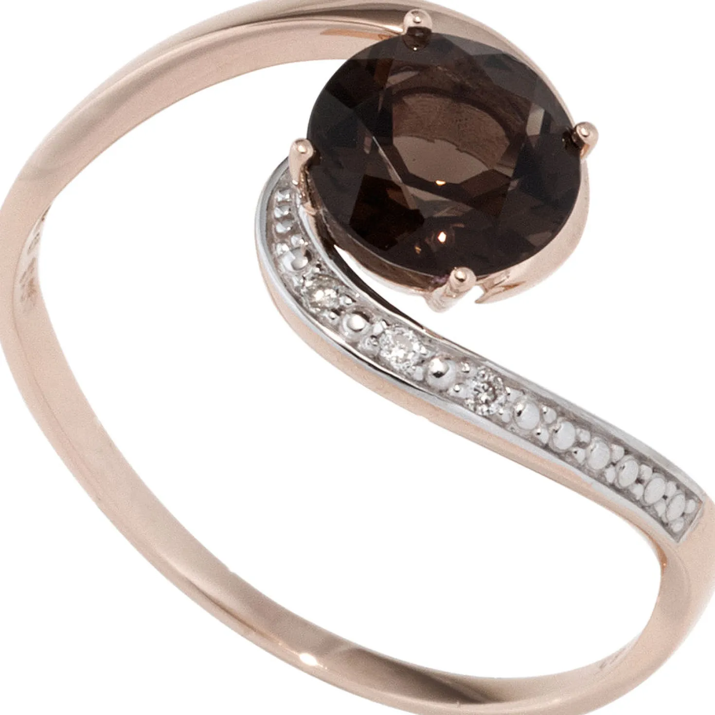 Ring Damenring mit Rauchquarz braun & 3 Diamanten 0.015Ct Brillanten 585 Rotgold