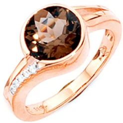 Ring Damenring mit Rauchquarz & Brillanten 0.04Ct W/P1 585 Gold Rotgold Damen