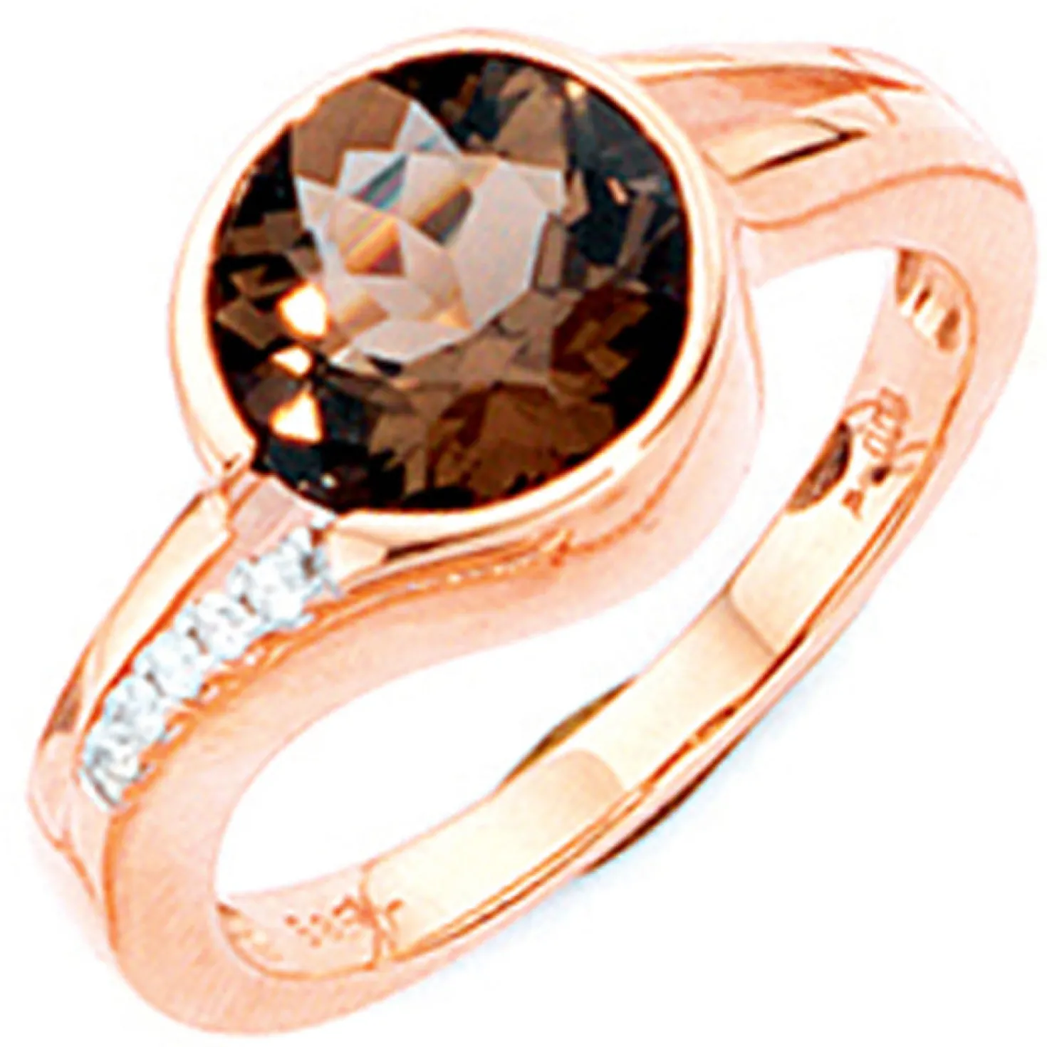 Ring Damenring mit Rauchquarz & Brillanten 0.04Ct W/P1 585 Gold Rotgold Damen