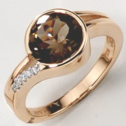 Ring Damenring mit Rauchquarz & Brillanten 0.04Ct W/P1 585 Gold Rotgold Damen