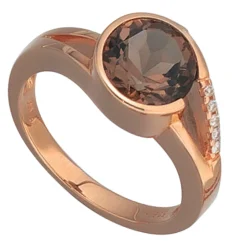 Ring Damenring mit Rauchquarz & Brillanten 0.04Ct W/P1 585 Gold Rotgold Damen