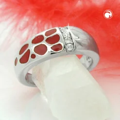 Ring Damenring mit roter Lackeinlage Zirkonia weiß 925 Silber