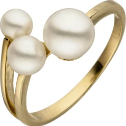 Ring Damenring mit 3 Süßwasser Perlen 585 Gold Gelbgold Fingerring Damen