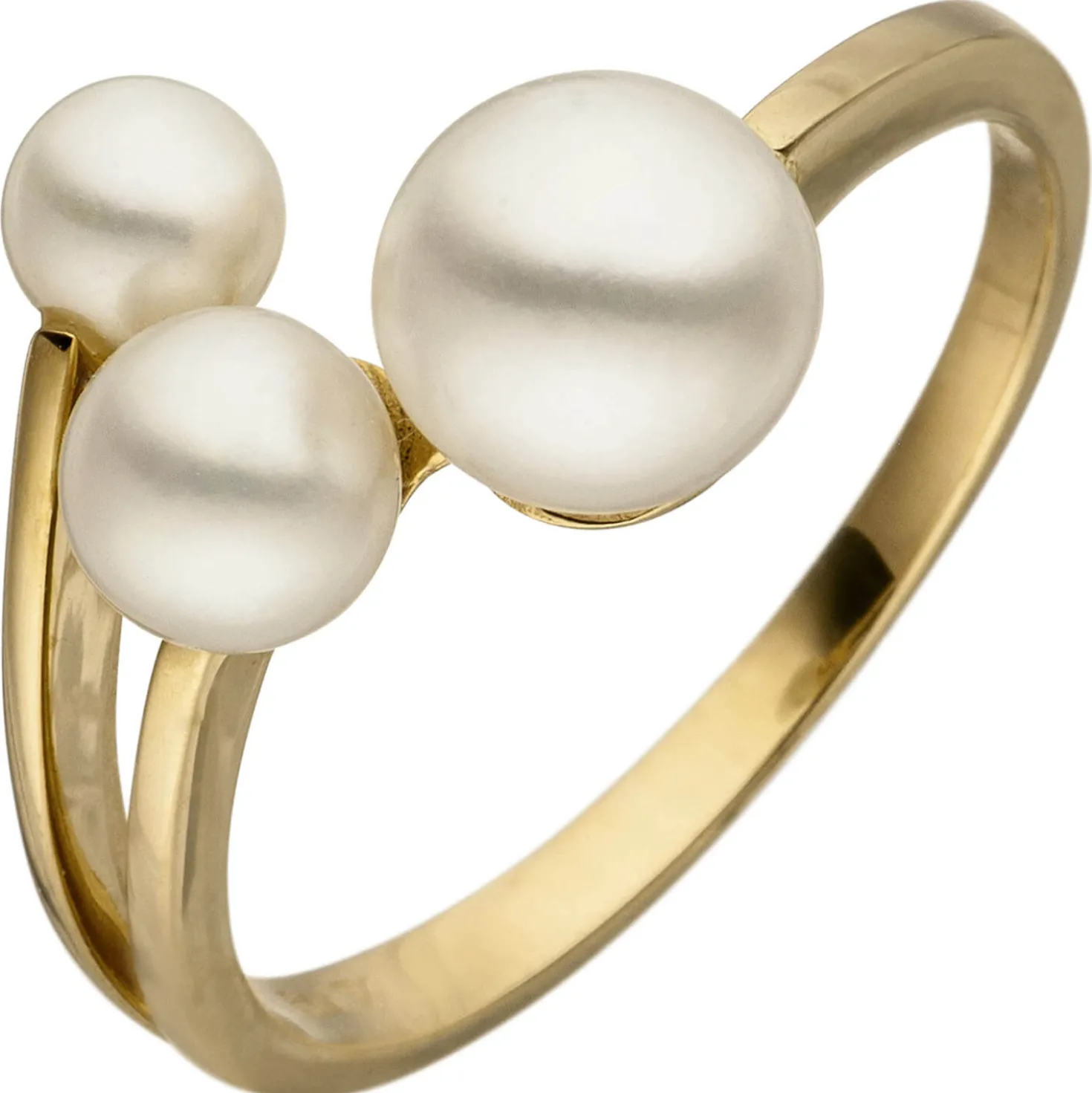 Ring Damenring mit 3 Süßwasser Perlen 585 Gold Gelbgold Fingerring Damen