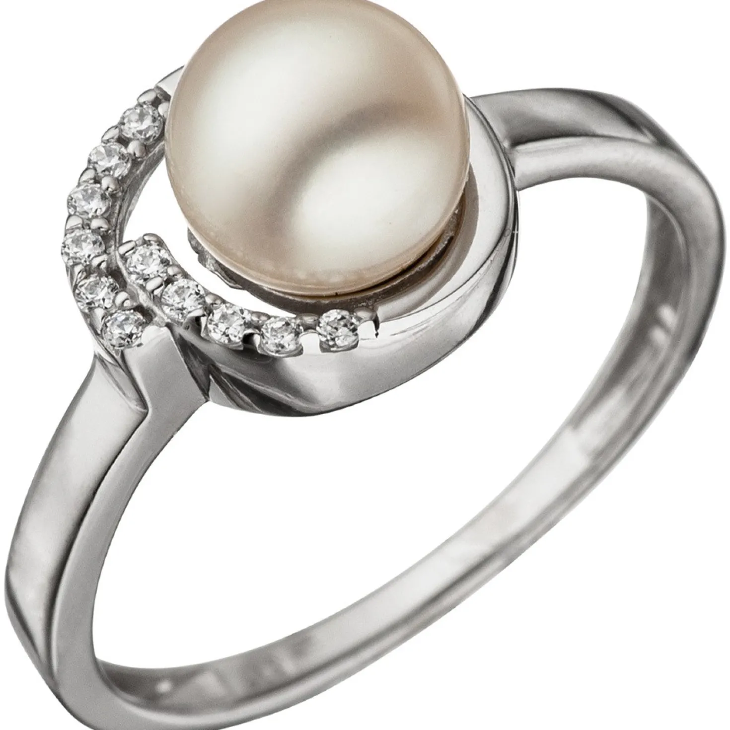 Ring Damenring mit Süßwasser Perle Zuchtperle weiß & Zirkonia 925 Silber elegant