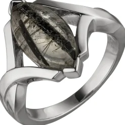 Ring Damenring mit Turmalinquarz grau-schwarz spitzoval 17,6mm 925 Silber Damen
