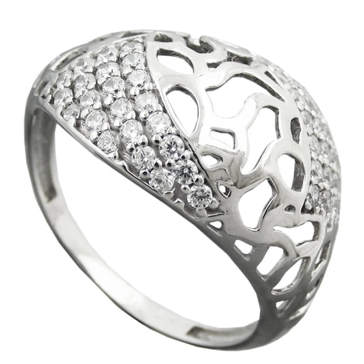 Ring Damenring mit vielen weißen Zirkonia gewölbt 925 Silber