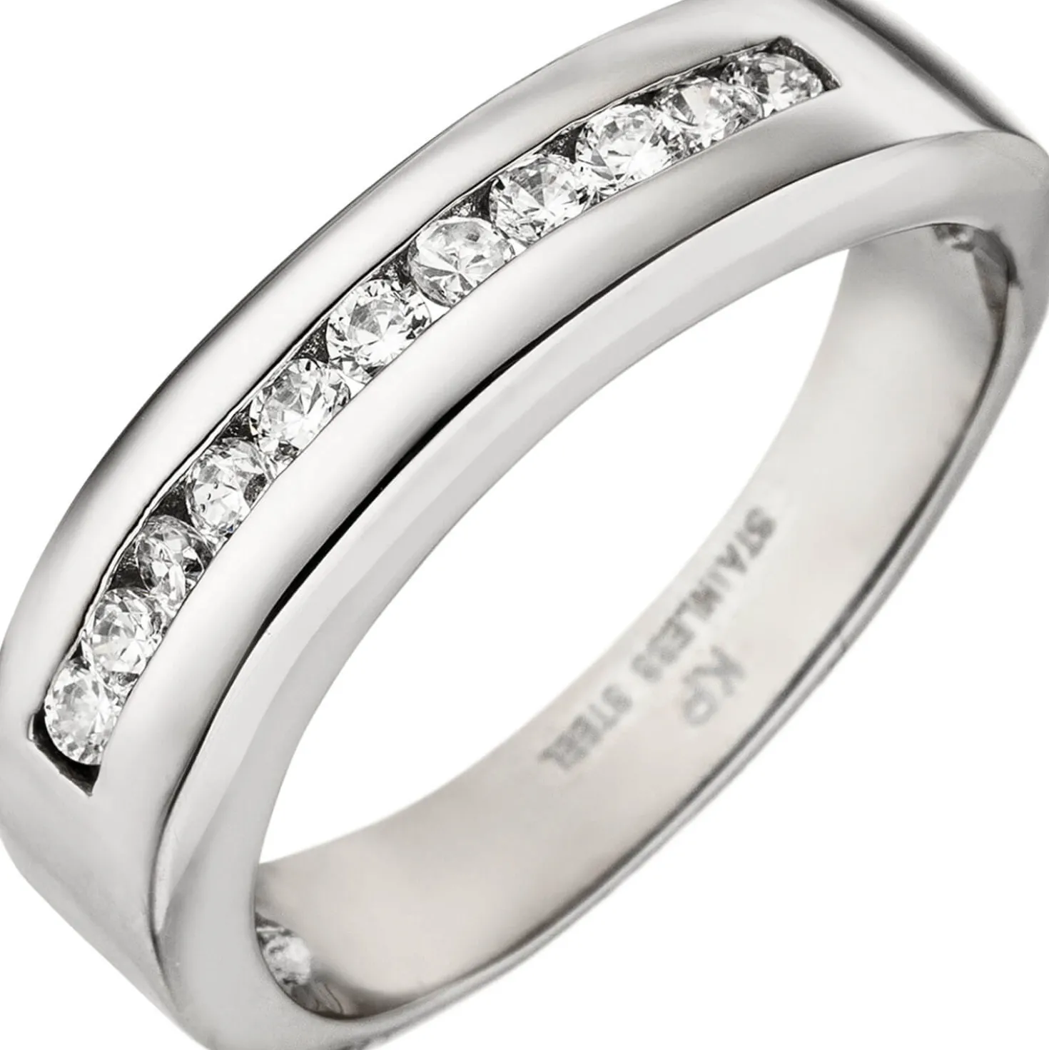 Ring Damenring mit weißen Zirkonia, Edelstahl, Fingerschmuck Edelstahlring