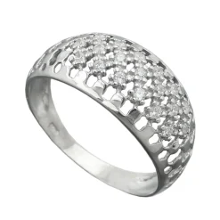 Ring Damenring mit weißen Zirkonia Netz gewölbt 925 Silber