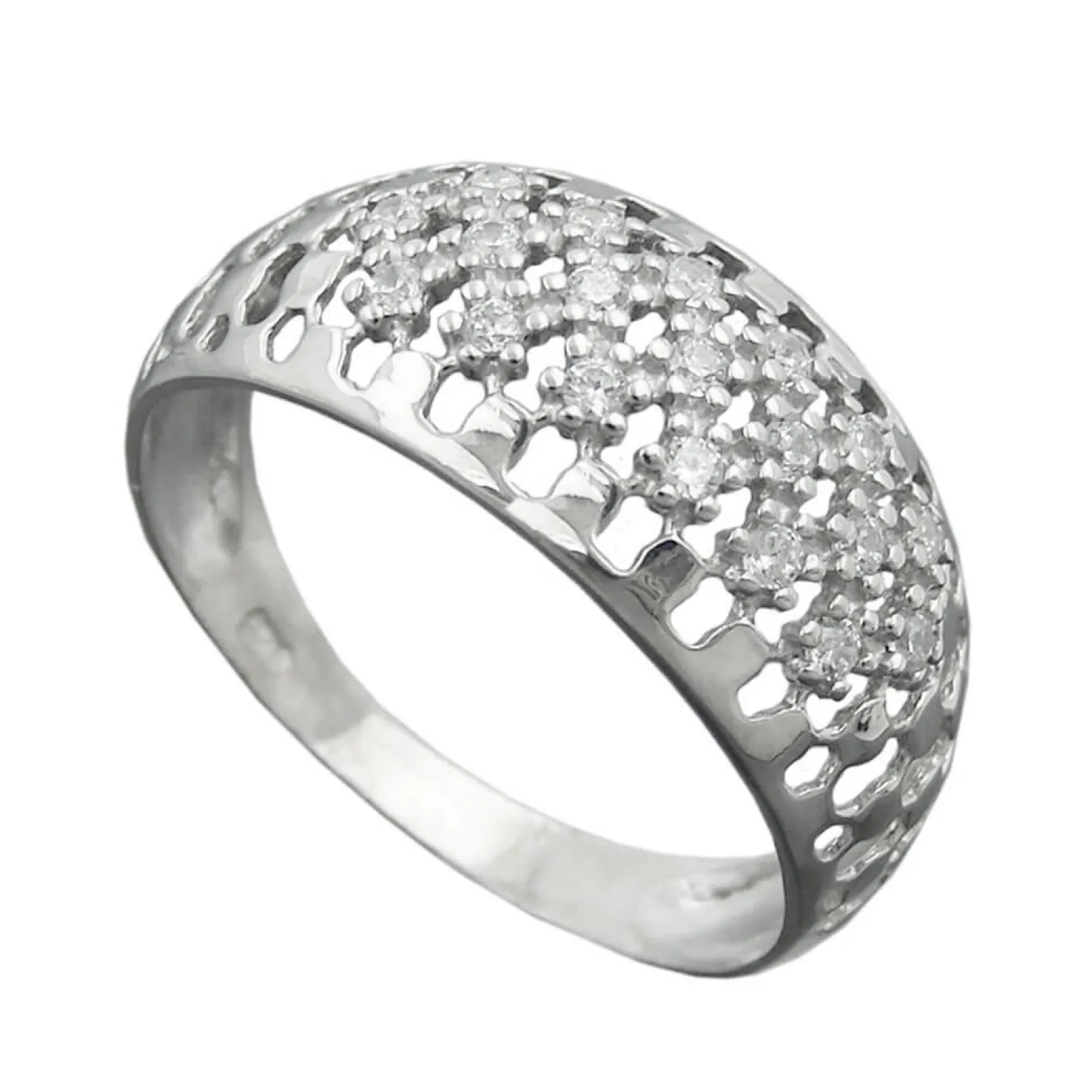 Ring Damenring mit weißen Zirkonia Netz gewölbt 925 Silber