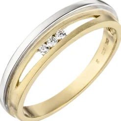 Ring Damenring mit weißen Zirkonia, 3-reihig 375 Gold Gelbgold Weißgold mattiert