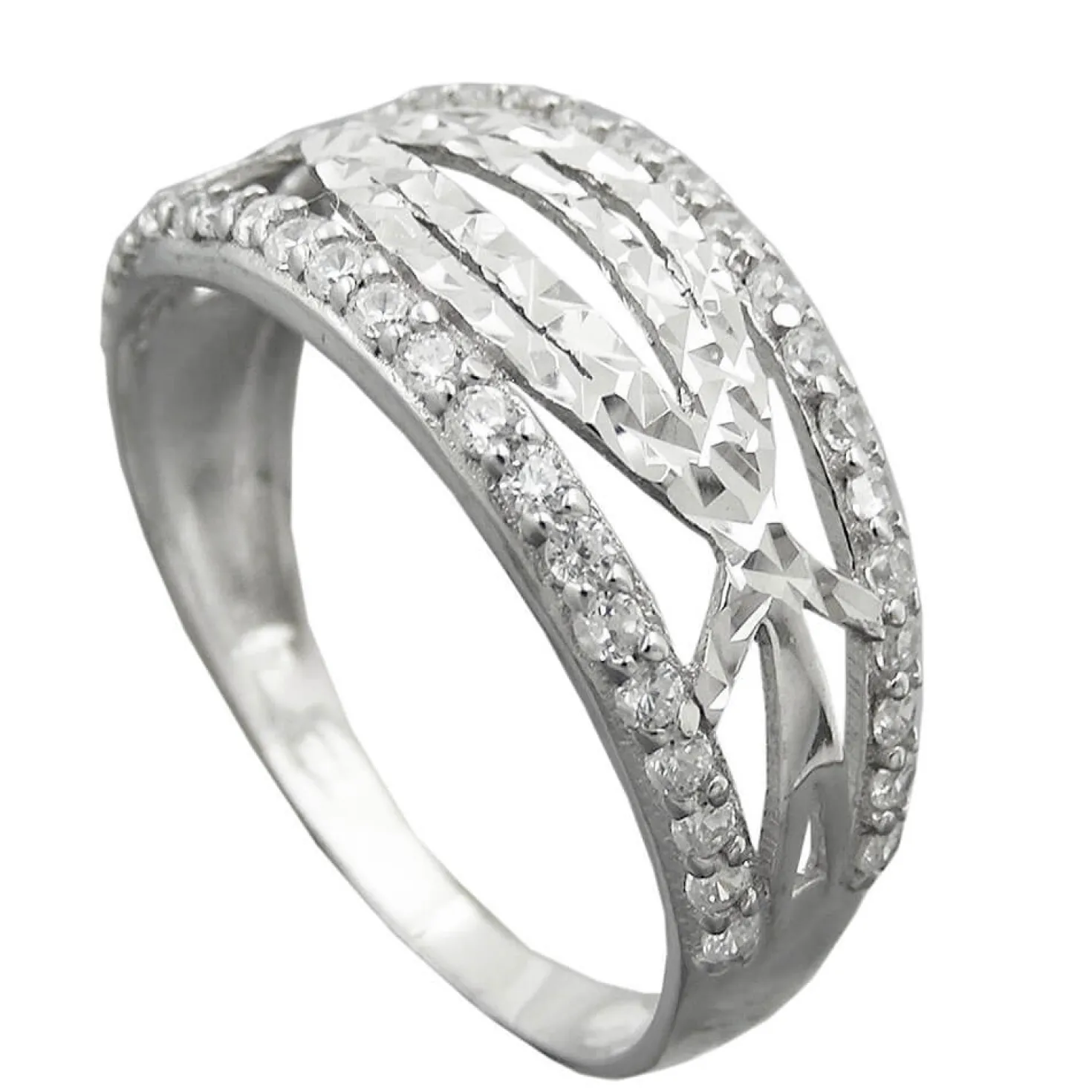 Ring Damenring mit weißen Zirkonia 925 Silber rhodiniert