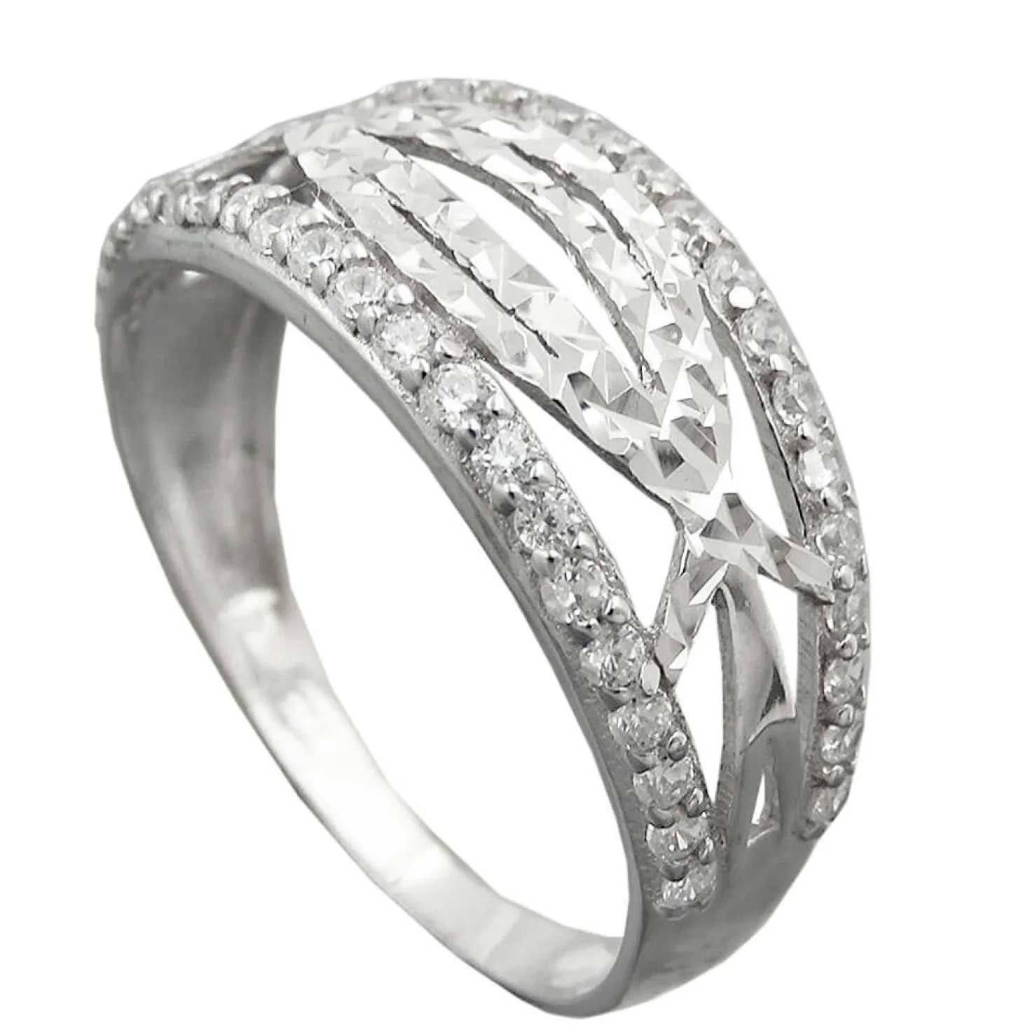 Ring Damenring mit weißen Zirkonia 925 Silber rhodiniert