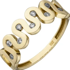 Ring Damenring mit Wellen 9 Zirkonia 333 Gold Gelbgold Fingerring 7mm breit