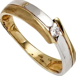 Ring Damenring mit Zirkonia 333 Gold Gelbgold Weißgold bicolor teilmatt