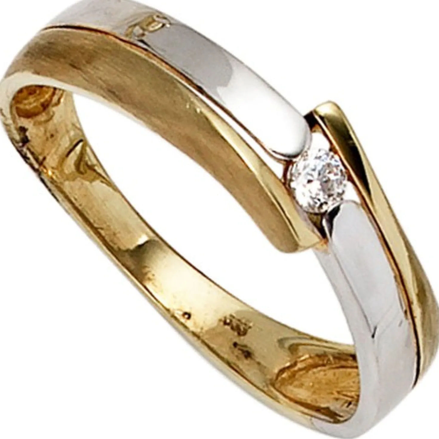 Ring Damenring mit Zirkonia 333 Gold Gelbgold Weißgold bicolor teilmatt