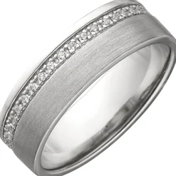 Ring Damenring mit Zirkonia rundum 925 Silber rhodiniert teilmatt 6,4mm breit