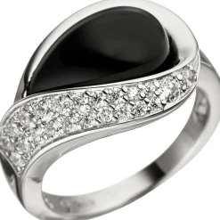 Ring Damenring mit Zirkonia weiß & Onyx schwarz 925 Silber Silberring Onyxring
