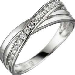 Ring Damenring mit Zirkonia weiß 925 Silber überkreuzt dreireihig Fingerring