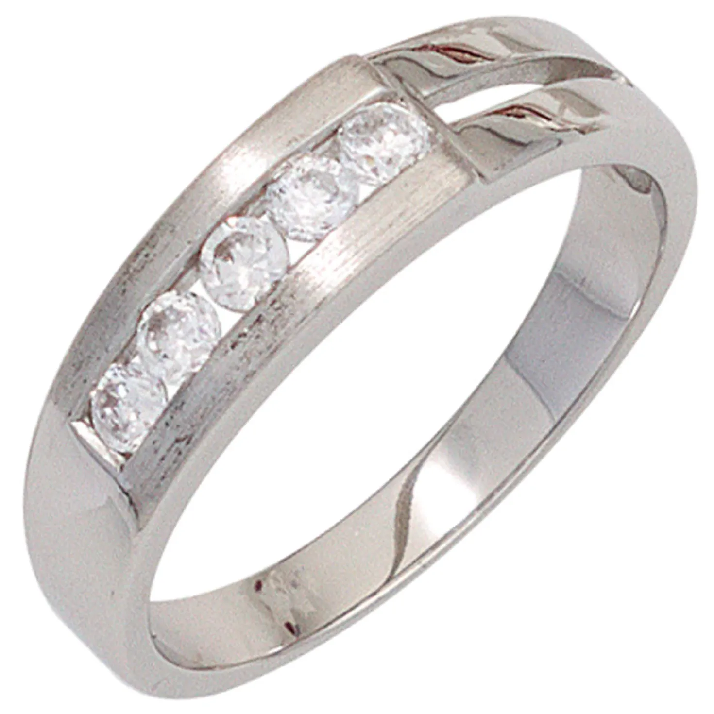Ring Damenring mit 5 Zirkonia weiß 925 Silber glänzend teilmatt schlicht