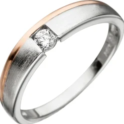 Ring Damenring mit Zirkonia weiß, 925 Silber teilvergoldet teilmattiert bicolor