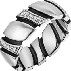 Ring Damenring 6,8mm 30 Zirkonia 925 Silber rhodiniert schwarze Lackauflagen