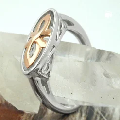 Ring Damenring Oval mit Muster 925 Silber rotvergoldet bicolor